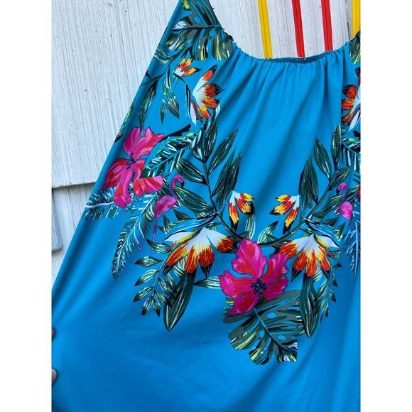 Swim by Cacique Blue Tropical Print Tankini Top Lightly Lined No Wire Size 28 - Picture 5 of 9